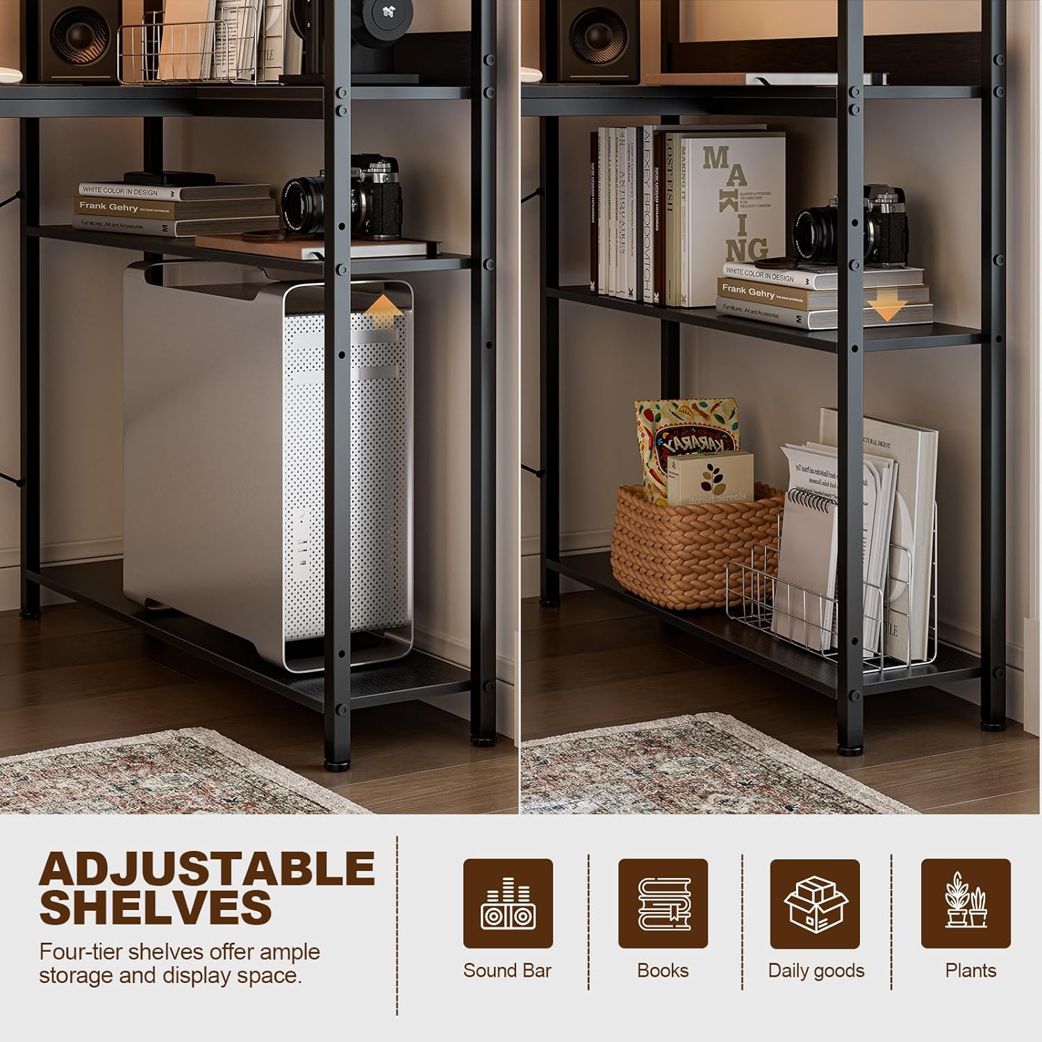 Grandder 40 Inch L Shaped Computer Desk with Reversible Storage Shelves, Home Office Corner Desk Study Writing Table with Hutch, Study, Black